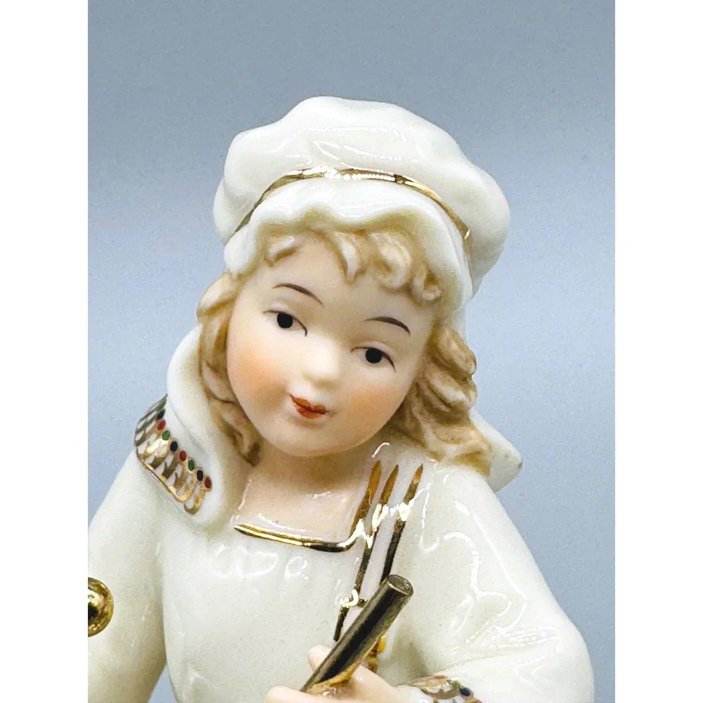 Jade Porcelain Little Drummer Boy Cream Gold Trim Hand Painted Accents Bon Ton‎